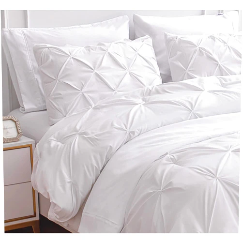 LANE LINEN White Comforter Set with Sheets, 7 Piece Bed in a Bag Queen Size, Pintuck Queen Bed Set, Ultra Soft Bedding Queen Size with Down Alternative Comforter, Sheets, Pillowcases & Shams - White