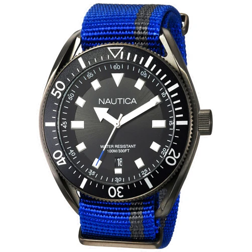 Nautica Men's 'Portofino' Quartz Stainless Steel and Nylon Casual Watch, Color:Blue (Model: NAPPRF002)