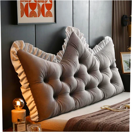 Triflice Large Headboard Pillow Soft Crown Shape Bed Reading Pillows Bed Back Pillow for Sitting in Bed Long Pillow for Bed Reading Pillow Adult Couch Sofa Backrest Pillow (Grey, 59in)