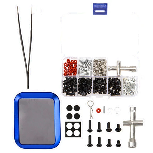 Share Goo ShareGoo Universal RC Screws Kit,M3 Screws Flat washers R Clips Hexagon Wrench Repair Tool Box with Magnetic Screw Tray Compatible with Traxxas Axial Redcat HSP HPI 1/8 1/10 RC Car