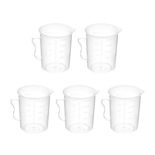 Bettomshin 5Pcs 250ml PP Plastic Graduated Beaker with Handle, Lab Beakers Multipurpose Mixing Cups Measuring Cup Transparent Resin Mixing Cups for Lab Kitchen Liquids