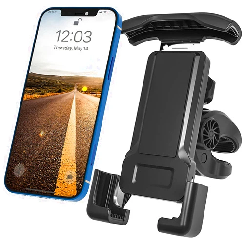 Asunby Bike Phone Holder Mount Motorcycle Handlebar Phone Mount Clamp, One Hand Operation ATV Scooter Phone Clip for iPhone 14/13 12 Pro Max/X/XS, Galaxy S10 and 4.7