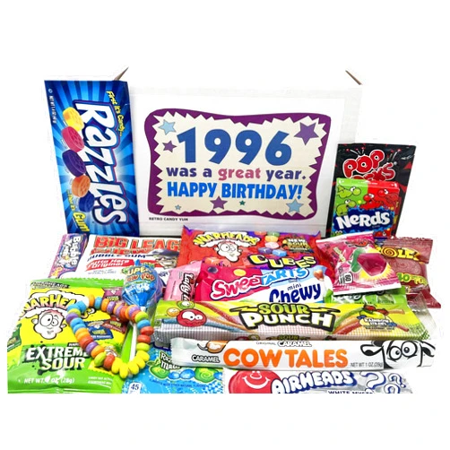 RETRO CANDY YUM 1996 Retro Childhood Candy Gift Basket Box Assortment for 30th Birthday Man or Woman Jr