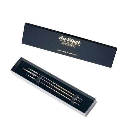 da Vinci Watercolor Maestro Kolinsky Red Sable Brush Set 5500-3 Brush Set - Series 10 Sharp Round in Sizes 5/0, 0 & 4 in an Elegant Black Gift Box.