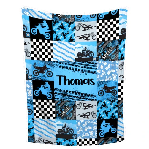 Buyyet Personalized Dirt Bike Baby Blanket with Name,Custom Extreme Sport Motorcycle Rider Patchwork Plaid Blanket for Boy Kid,Soft Plush Infant Toddler Baby Newborn Registry Gift 30''x 40'' for Baby