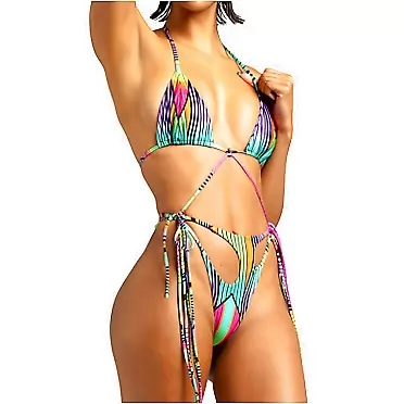 wsevypo Women 2 Piece Swimsuit Floral Print Spaghetti Strap Backless Bra Triangle Beach Bikini Set Bathing Suit Swimwear Colorful Medium