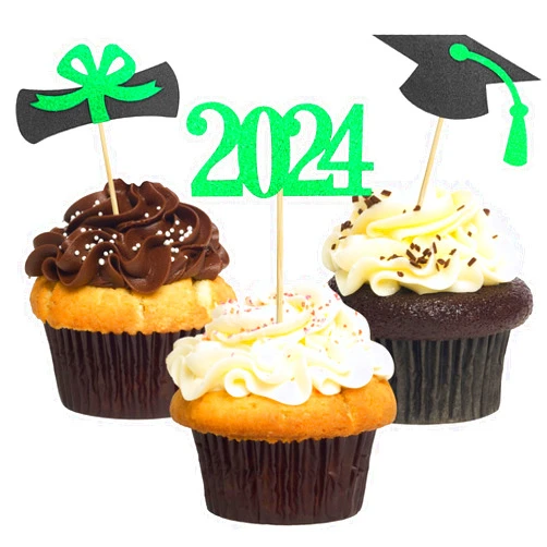 GOLF Graduation Cupcake Toppers 2024,48 PCS Graduation Decoration,Class of 2024 Food Appetizer Picks,Graduation Party Supplies/Food Appetizer Picks Mini Cake Decor (Green)