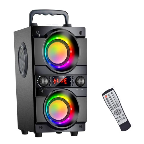 SUPNIU 60W (80W Peak) Portable Bluetooth Speaker with Double Subwoofer Heavy Bass, Bluetooth 5.0 Wireless 100ft Outdoor Speaker, Support FM Radio, LED Colorful Lights, Stereo Sound, for Home, Party, Travel
