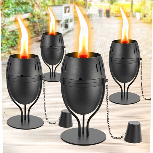 FAN-Torches 4 Pack Metal Table Top Torches, 14 oz Citronella Torches for Outside, Refillable Flame Light Torch, Decorative Tabletop Lantern for Yard, Patio, Deck, Garden, Party, Landscape
