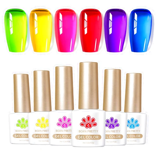 Born Pretty Jelly Gel Nail Polish Spring Summer Ice Jelly Neon Gel Polish Crystal Transparent Gel Polish Green Yellow Hot Pink Red Blue Purple Nail Art Varnish Manicure 6PCS Neon Garden