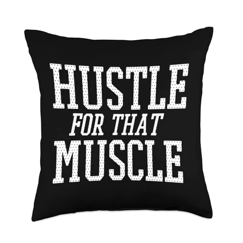 HUSTLE FOR THAT MUSCLE APPAREL RUBOLD COLLECTION Simple Hustle for That Muscle White Sports Text Designed Throw Pillow, 18x18, Multicolor