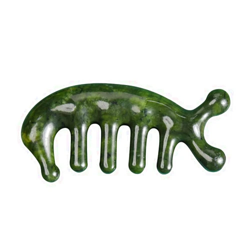 LOGOFUN Jade Combs Natural Massage Stone Hair Comb Cartoon Fish Shaped Scalp Massager Scalp Care Massage Tool for Head Caring Relaxation Physical Therapy - Light Green