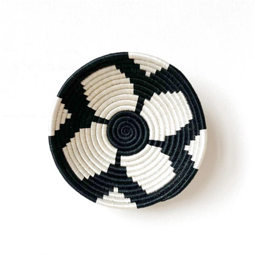 Amsha Small African Basket - Sikonge/Rwanda Basket/Woven Bowl/Sisal & Sweetgrass Basket/White, Black