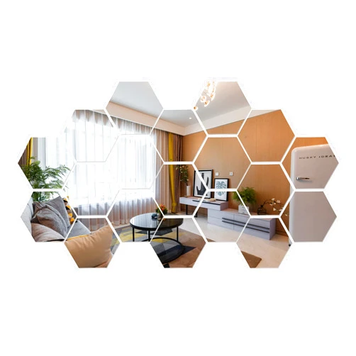 Cloudot 36PCS Hexagon Acrylic Mirror Wall Sticker Decor Living Room Bedroom DIY Combo PatternThree Size(SML)