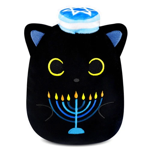 KOPHINYE Black Cat Plush，8in Hanukkah Plush Cat Plush Toy Chanukah Gifts, Hanukkah Decorations for Home Hanukkah Gifts for Kids, Boys and Girls, Jewish Holiday Party Favors