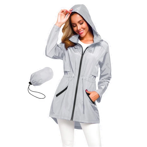 Avoogue Women's Long Raincoat with Hood Outdoor Lightweight Windbreaker Rain Jacket Waterproof