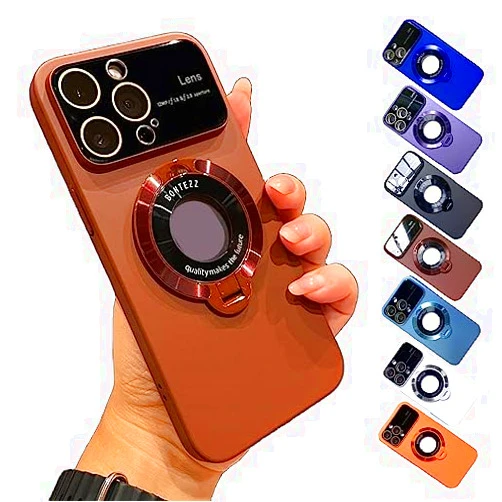 Zlimpty Magnetic Foldable Stand Case Cover for iPhone, Phone Case Phone 14 pro max, Skyscreen Phone Case Window Mirror Guard for iPhone 12 13 14 Pro Plus Max (Brown,for iPhone13 ProMax)