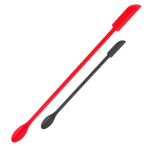 Cuttte Mini Spatula Silicone Spatula Set - Cuttte 2pcs Makeup Spatula Small Spatula for Cosmetics, Reusable Beauty Tiny Spatula, Thin Jar Spatula Food Scraper, Get Last of Makeup Out, Black and Red