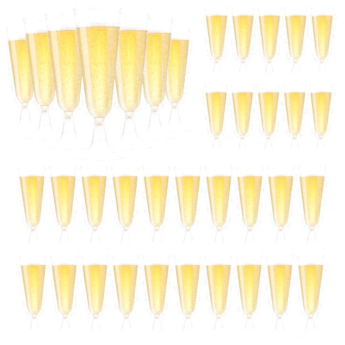 SUREHOME Champagne Flutes Plastic 40 Pack Silver Glitter Champagne Glasses Disposable Mimosa Glasses 5.5 Oz Sparkle Clear Acrylic Wedding Toasting Glasses Bulk for Party Bar Accessories Cocktail Cups