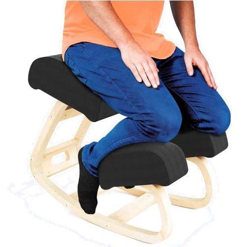Eostbe Ergonomic Kneeling Chair, Birch Wood Kneeling Desk Chair for Office, Rocking Knee Chair Posture Chair for Desk, Meditation Chair with Soft Padding,Kneeling Office Chair for Back Pain(Black)