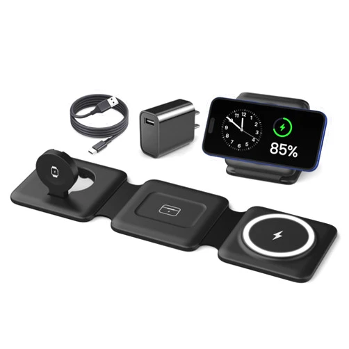 Iseyyox Magnetic Wireless Charger for iPhone: Fodable 3 in 1 Charging Station for Multiple Apple Devices - Travel Charging Pad Dock for Apple Watch iPhone 16 15 14 13 12 Pro Max Plus & Airpod