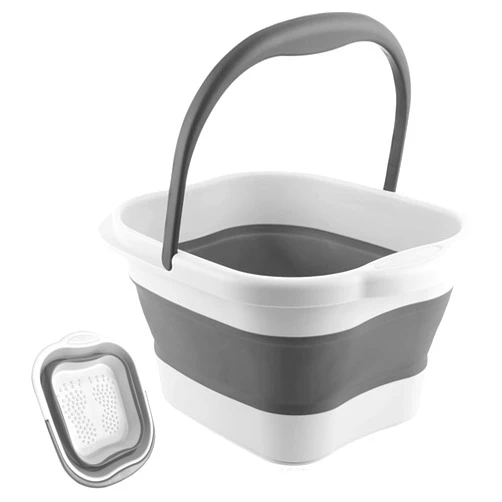 Leemeimei Foot Bath 15L(4 GL) Collapsible Foot Soak Tub with Handle, Foot Spa Bath Massager Foot Soaking for Dry Cracked Feet, Plastic Foot Bucket-Grey