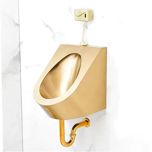 Snaweo Stainless Steel Urinal, Men's Wall Mounted Sensor Urinal with Drain Pipe, Gold Commercial Flushing Urinals, Splash- Toilet for Bars/airports(Color:Wall Row B)