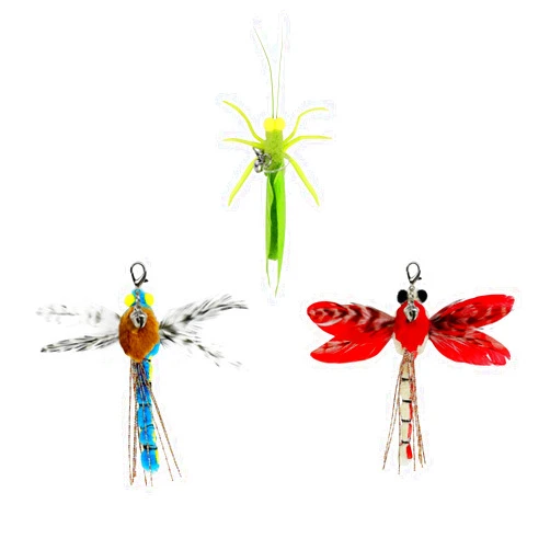 TTcat Cat Feather Toys, 3 Pcs Simulation Insects Dragonfly Grasshopper Refills, Cat Toys Replacement Feathers for Cat Kitten Wand