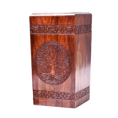 Tamanna Crafts Tamanna Rosewood Urn For Human Ashes - Tree Of Life Wooden Box - Personalized Cremation Urn For Ashes Handcrafted Large Wooden Urn Box (M(9.5X5.5”) 180Cu)