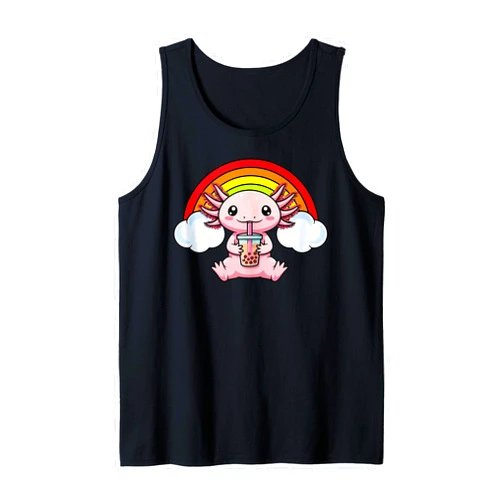 Axolotl Ambystoma mexicanum Tee Axolotl Bubble Tea Boba Milk Tea Retro Rainbow Anime Axolotl Tank Top