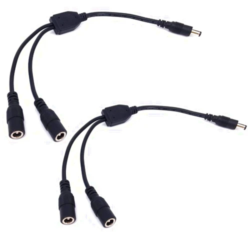 HUALAND 2 Pack Black 1 Male to 2 Female 5.5x2.1 Splitter CCTV DC Power Supply Splitter Cable,DC Y Splitter Cable