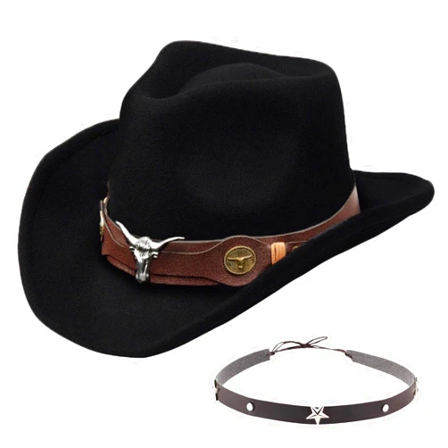 Napal Swiss Classic Western Felt Cowboy Cowgirl Hat for Women Men Teen Cowboy Hat with 2 Wide Brim Belt