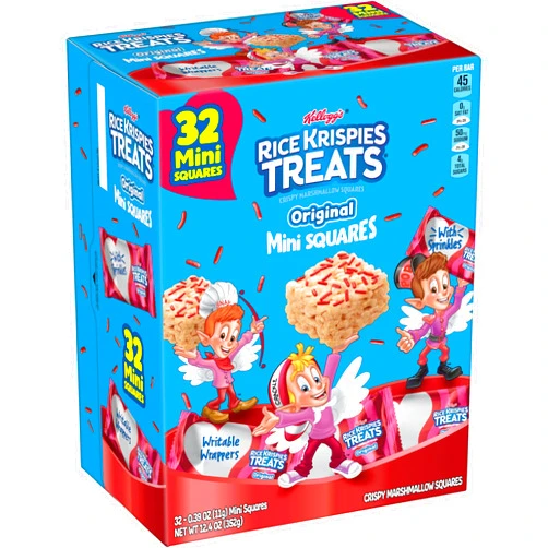 Rice Krispies Treats Mini Marshmallow Cereal Bars, Valentine's Day Snacks, Original with Holiday Sprinkles, 12.4oz Box (32 Count)​