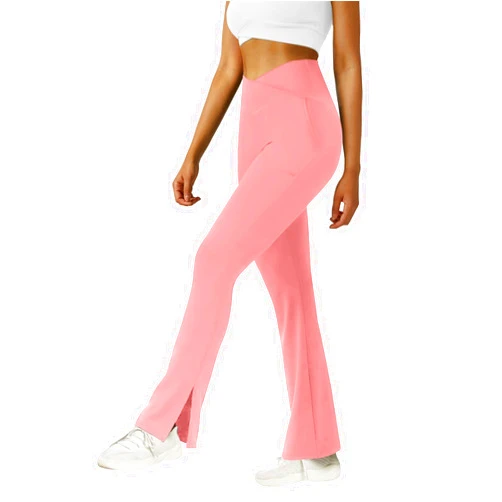 FARUNGS Womens Crossover Flare Yoga Pants High Waisted Split Hem Flare Leggings with Pockets Bootcut Workout Pants
