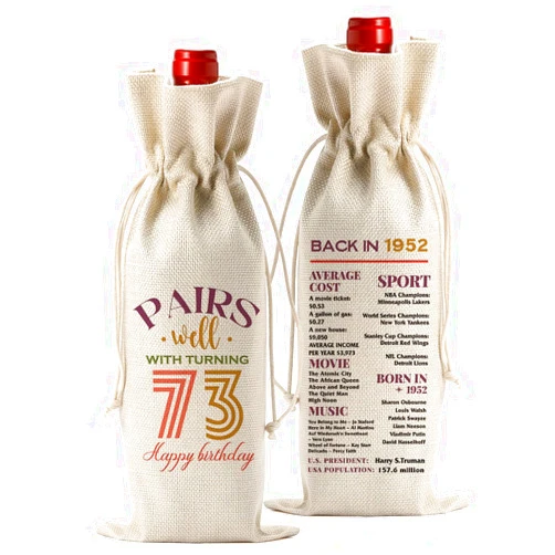 FBCCZEY Funny 73rd Birthday Gifts for Men and Women - Wine Bag for 73 Year Old - Happy Anniversary Party Supplies Decorations - Back in 1952 Wine Bags - 2025