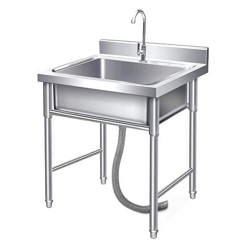 WappiGo Stainless Steel Commercial Kitchen Sink Single Bowl 1 Compartment with Faucet Free Standing Utility Sink for Restaurant Kitchen Laundry Garage Indoor Outdoor (23.6