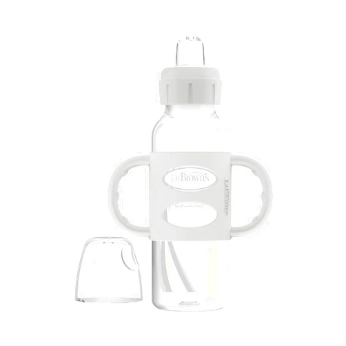 Dr. Brown's Milestones Narrow Sippy Spout Bottle with 100% Silicone Handles, Easy-Grip Handles with Soft Sippy Spout, 8oz/250mL, Gray, 1-Pack, 6m+