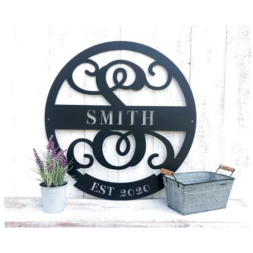 RealSteel Family Name Monogram, Personalized Family Name Metal Sign, Est Year Established Date Custom Split Letter, Perfect for Fireplace Mantels, Living Rooms, Foyers, Front Porches, Driveway Gates