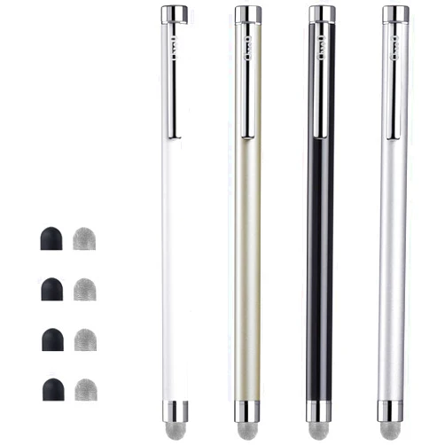 ChaoQ Stylus Pens for Touch Screens, ChaoQ 4 Pcs Mesh Fiber Stylus, with 4 Replaceable Mesh Tips and 4 Replaceable Rubber Tips (Silver, Black, White, Champagne)