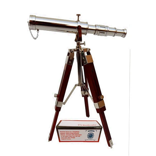 US HANDICRAFTS Vintage Brass Nickel on Tripod Stand – Chrome Desktop Telescope for Home Decor & Table Accessory, Nautical Spyglass for Navy & Outdoor Adventures