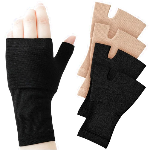 Geyoga 4 Pcs Palm Brace Wrist Support Sleeves for Men Women Everyday Use Wrist Brace Compression Carpal Tunnel for Hand Pain Relief, Fitness Gloves, Sports Glove(Black, Nude Color,3.5-4.3 Inch)