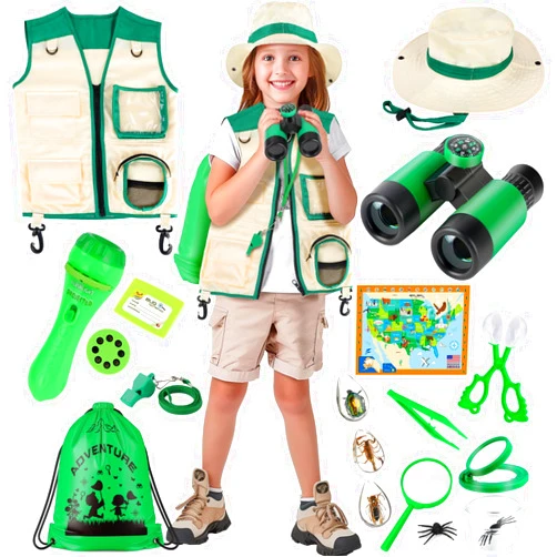 Loscola Kids Explorer Kit & Bug Catcher Kit for Kids, 15 PCS Explorer Kit with Kids Safari Vest, Flashlight Projector, Insect Specimens, Binoculars, Outdoor Exploration Camping Toy for Kids Age 3-8