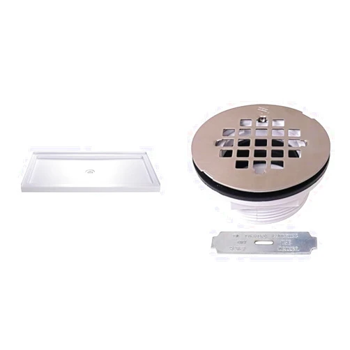 DreamLine 32 in. x 60 in. SlimLine Shower Base & Westbrass 2 in. Shower Drain with 4-1/4 in. Round Grid Cover