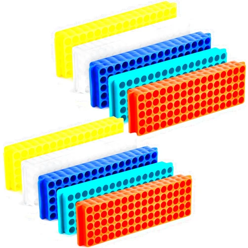 Saysurey 10 Pcs Tube Rack Microcentrifuge Tube Rack Pcr Rack Each 80 Wells Vial Rack Test Tube Rack Double Sided Polypropylene Holder for 0.2ml-2ml Centrifugal Pipe, Assorted Colors