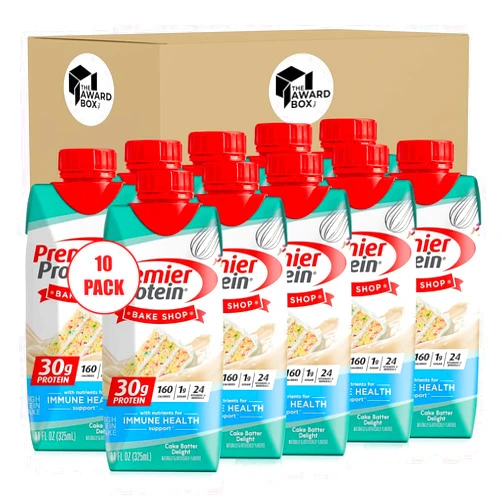 The Award Box Premier Protien | 30g High Protein Shake Variety Sampler Pack Cake Batter 11 Fl oz each in The Award Box Packaging (10pk)