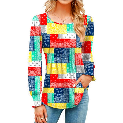 LOMON Women's Fall Puff Long/Short Sleeve Tunic Tops Pleated Crew Neck Shirts Blouses Casual Loose T-Shirts