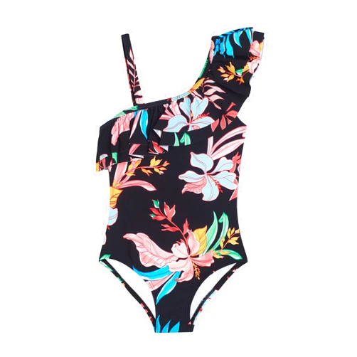 Kanu Surf Girls' Morgan Floral Ruffle 1-Shoulder one Piece Swimsuit