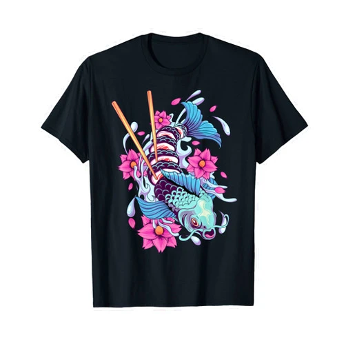 Foi Fish Sushi Tees Sushi Koi Fish Japanese Koi Carp Pond Japan Cherry Blossom T-Shirt