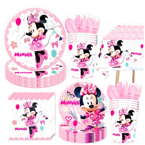 ZLHCGD Birthday Party Decortaions Supplies for Pink Minnie Mouse Set,Minnie Party Plate and Napkins,Table Cover - Cups and More Serves 20 Guests for Minnie Theme Birthday Party Supplies