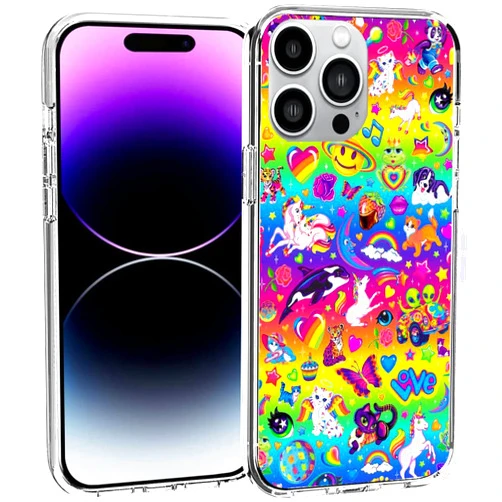 ALXOY Phone Case Pattern Pc Vomit Waterproof Lisa Scratch Frank Cute Rainbow TPU Y2k Accessories Collage Compatible with iPhone 15 Scratch Charm Transparent